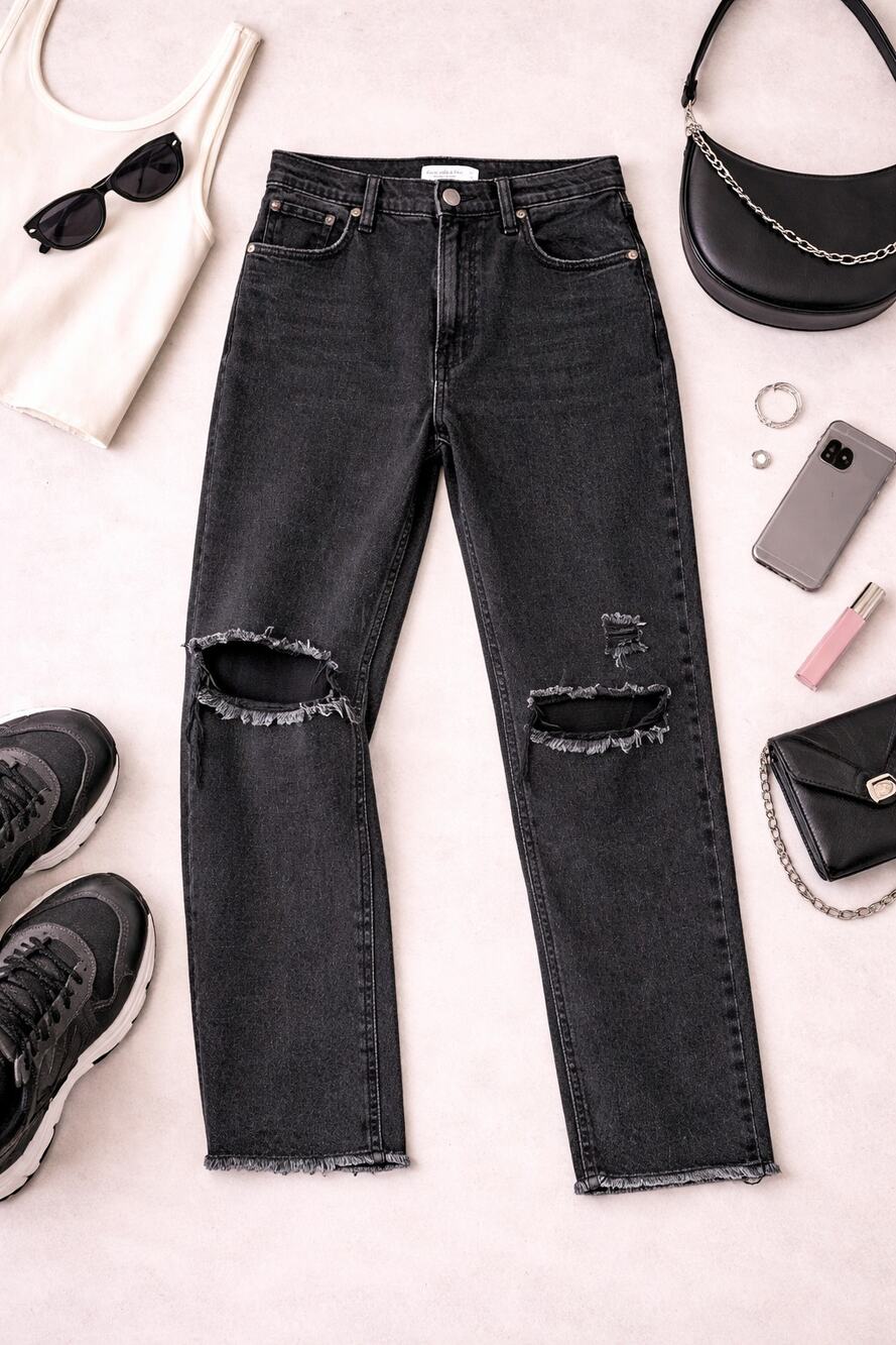 Abercrombie & Fitch Curve Love Ultra High-Rise Ankle Straight Jeans Black 27/4S